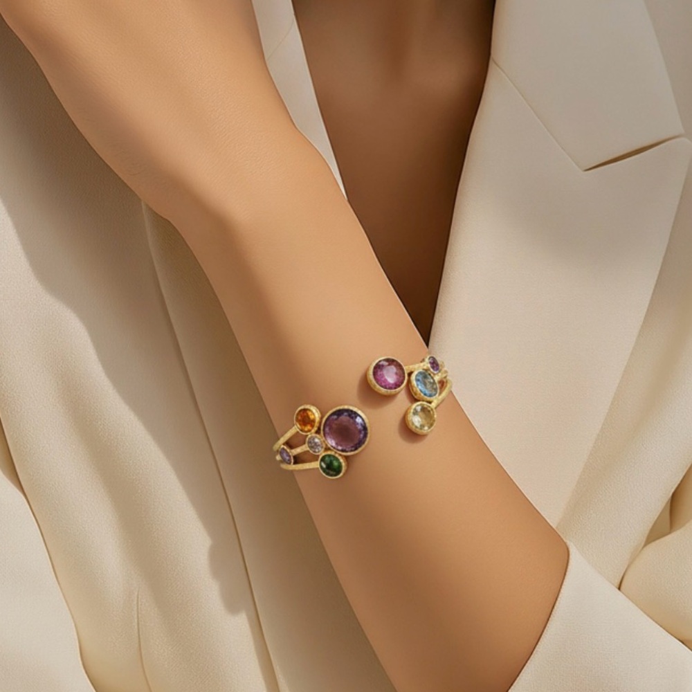 Gorgeous Marco Bicego 18k YG Multi-Gemstone Cuff Bracelet – Jaipur Collection - Picture 4 of 17